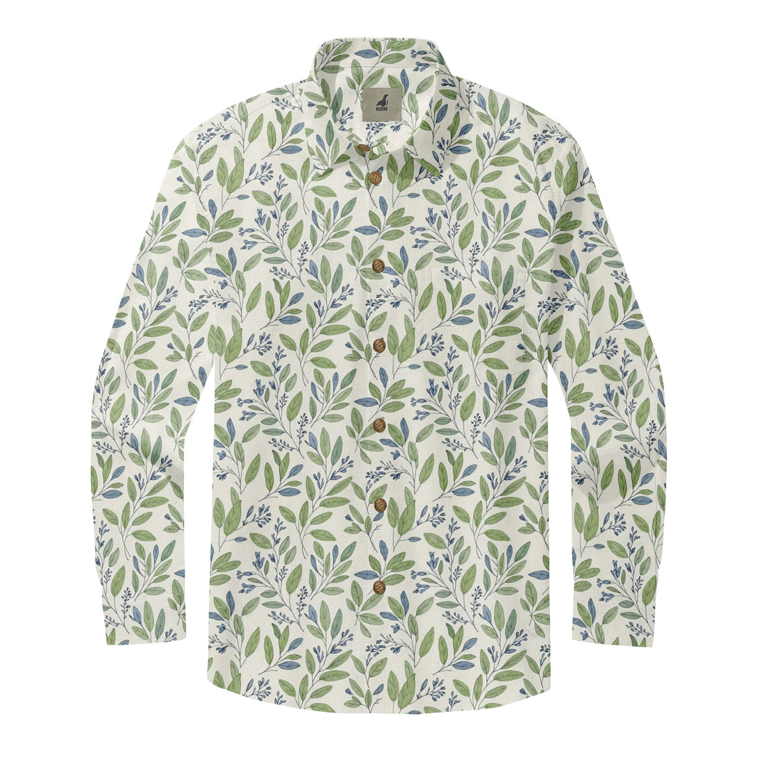 White Leafy Branches Long Sleeve Hawaiian Shirt