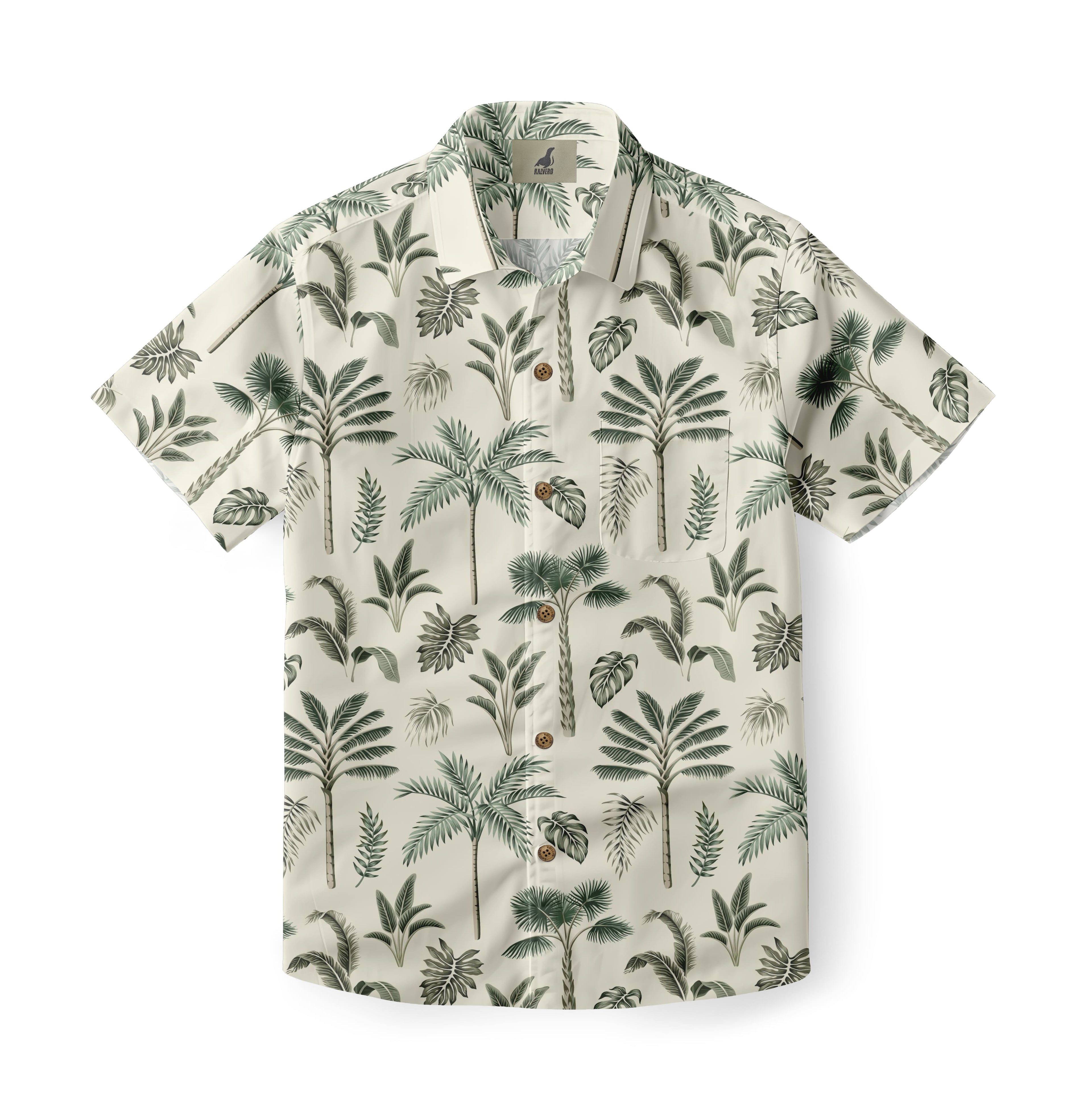 Light Beige Tropical Palm Hawaiian Shirt