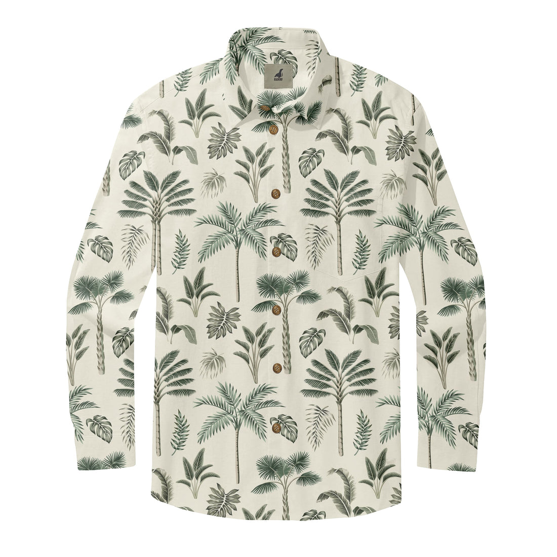 Light Beige Tropical Palm Long Sleeve Hawaiian Shirt
