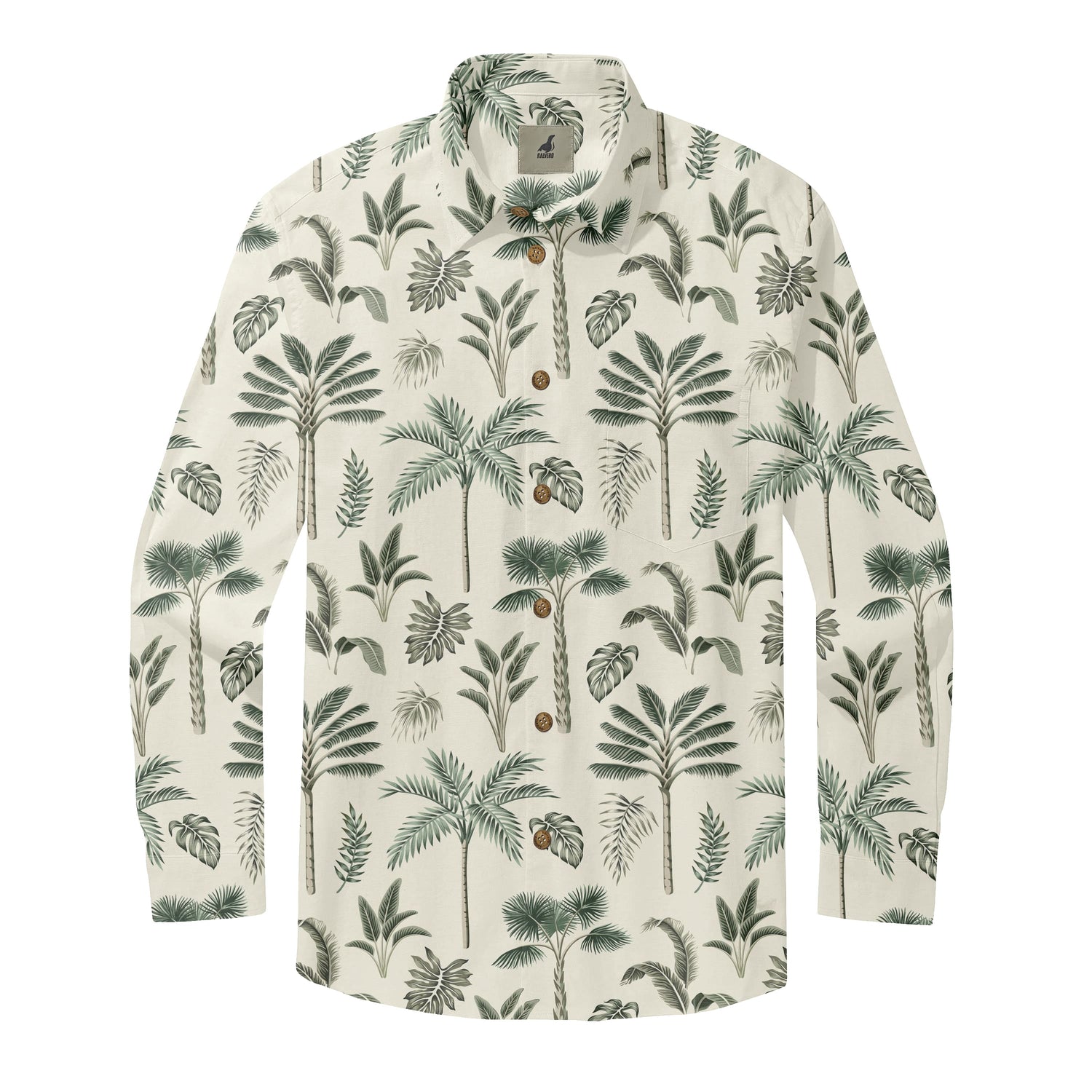 Light Beige Tropical Palm Long Sleeve Hawaiian Shirt