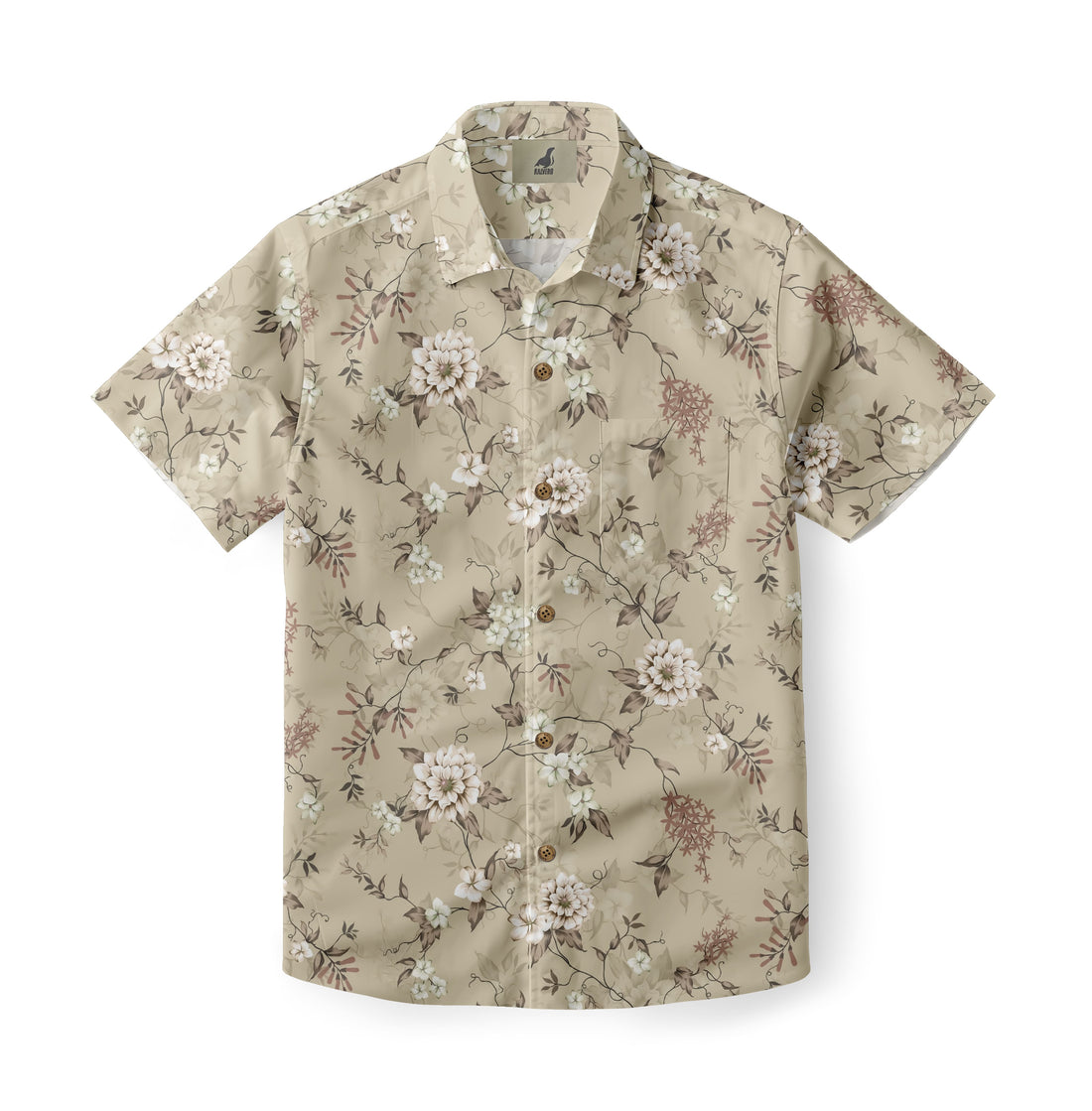 Beige Tropical Floral Hawaiian Shirt