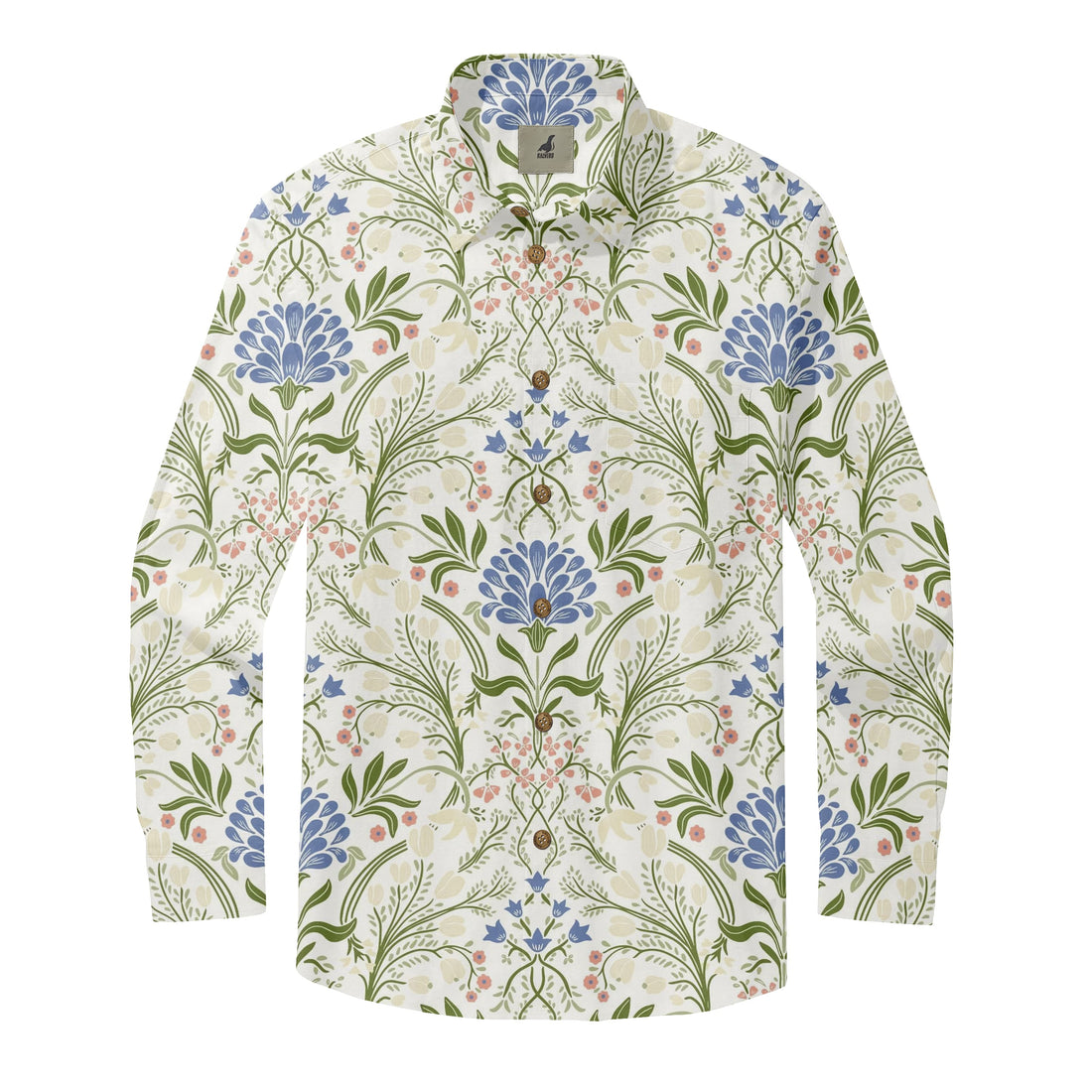 Cream Vintage Botanical Long Sleeve Hawaiian Shirt