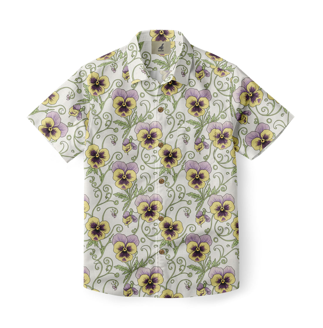 White Purple &amp; Yellow Pansy Hawaiian Shirt