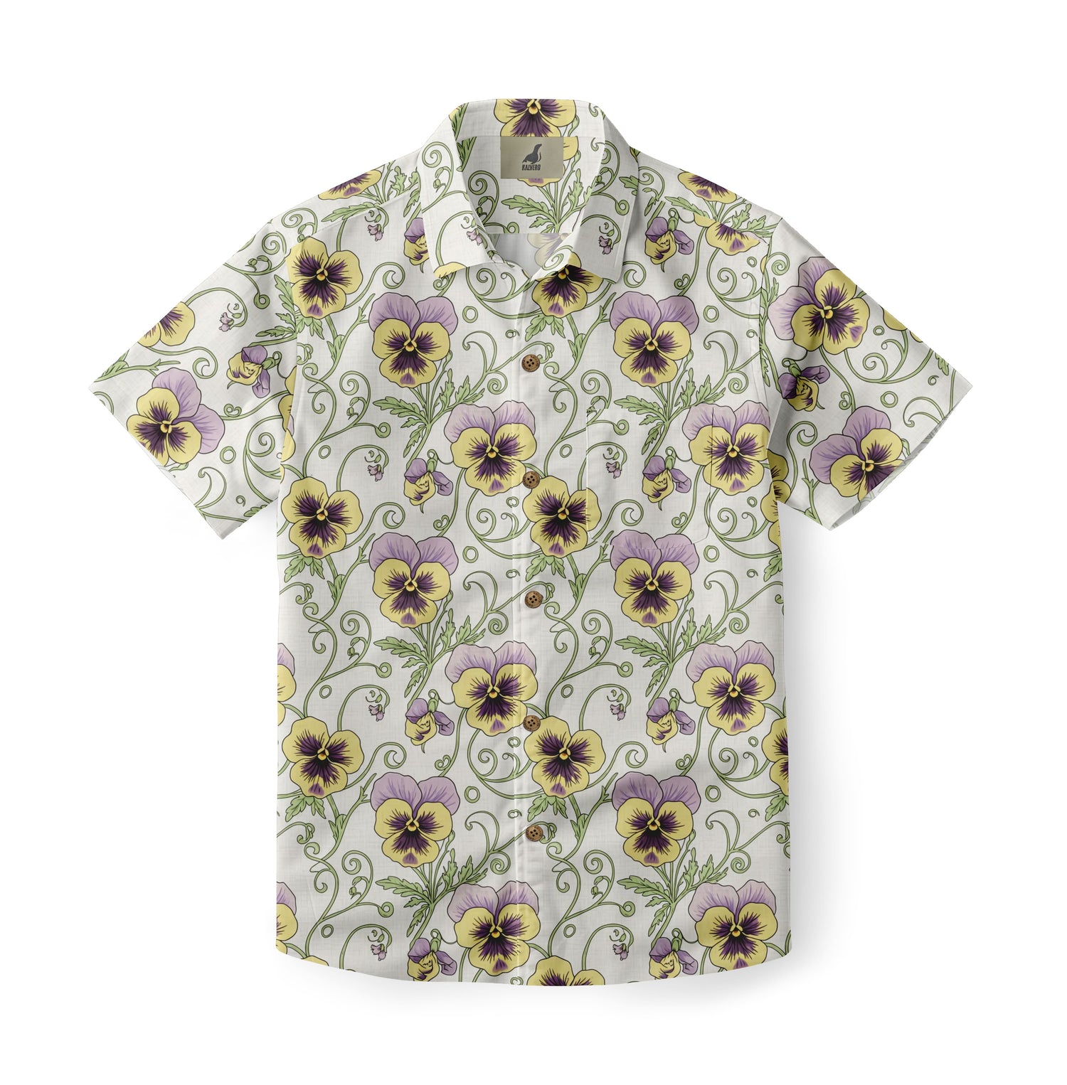 White Purple &amp; Yellow Pansy Hawaiian Shirt