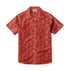Red floral short-sleeve shirt with buttons.