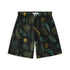 These shorts feature a vibrant leaf pattern in shades of green and yellow on a sleek black background, perfect for adding a touch of nature to your style.