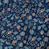 Blue shirt with coral and seaweed print, button-up design.
