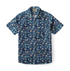 Deep blue shirt with delicate coral and seaweed illustrations depicting a nighttime ocean scene.