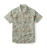 Map-themed short-sleeve shirt with compasses and sea creatures.