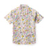 Pink floral short-sleeve shirt with colorful flowers.