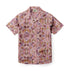Pink short-sleeve shirt with intricate shell and floral patterns.