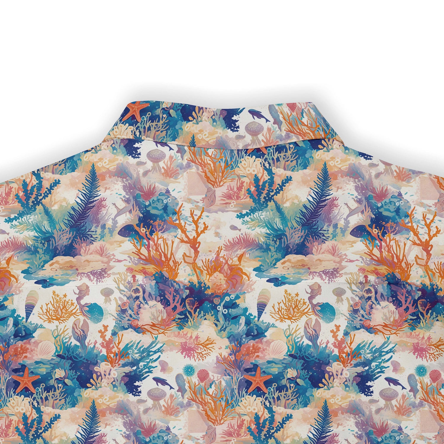 Colorful coral reef pattern on fabric.