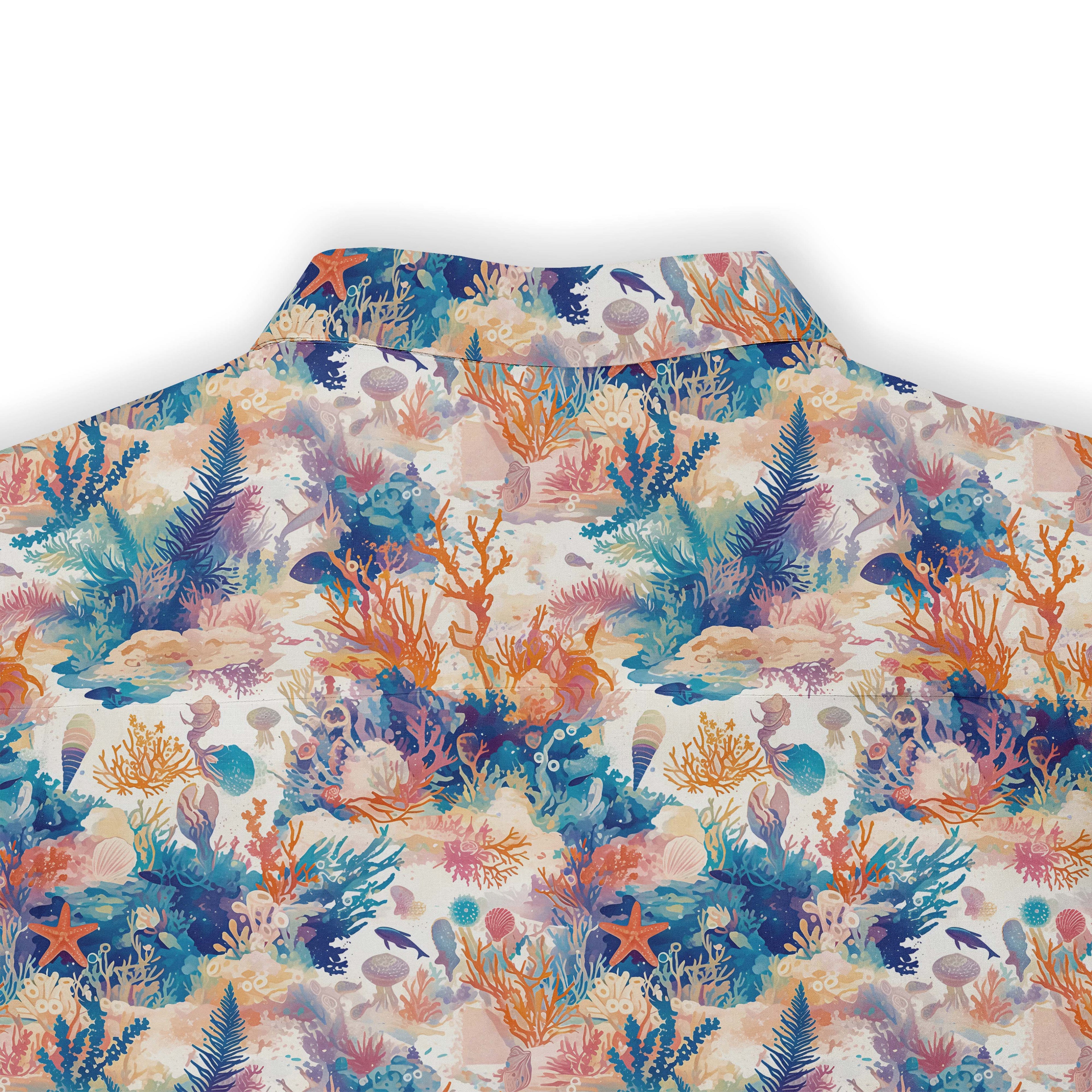 Colorful coral reef pattern on fabric.