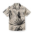 Shirt featuring a bold monochrome tropical design with black, stylized leaves against a beige background, creating a striking, contemporary look.