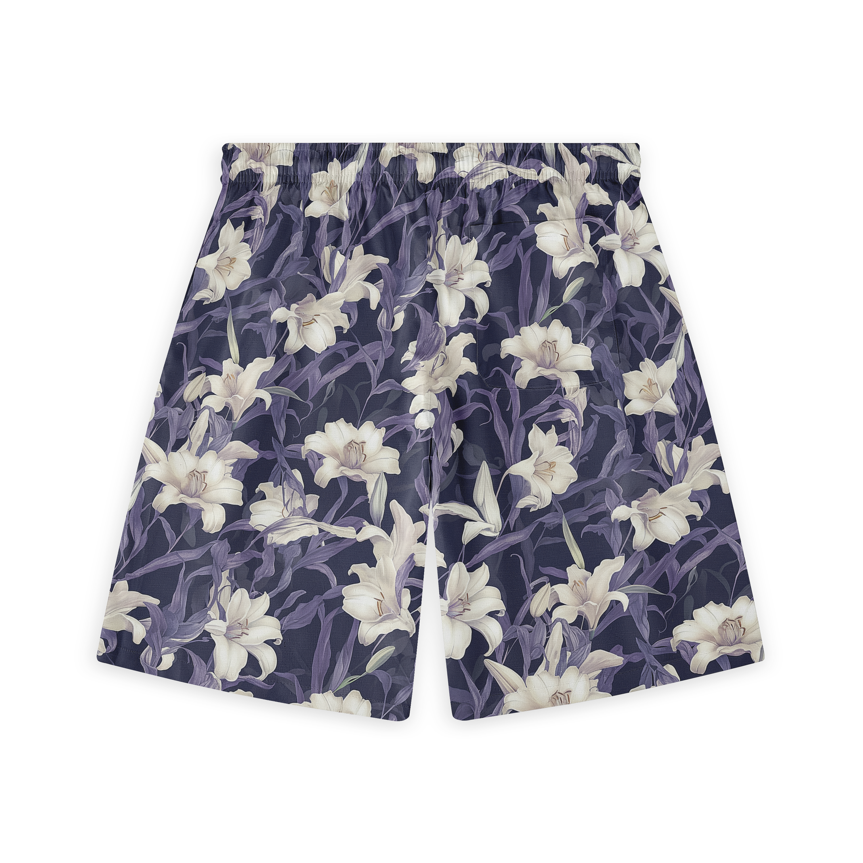 Twilight purple short with white lilies, exuding sophistication and grace.